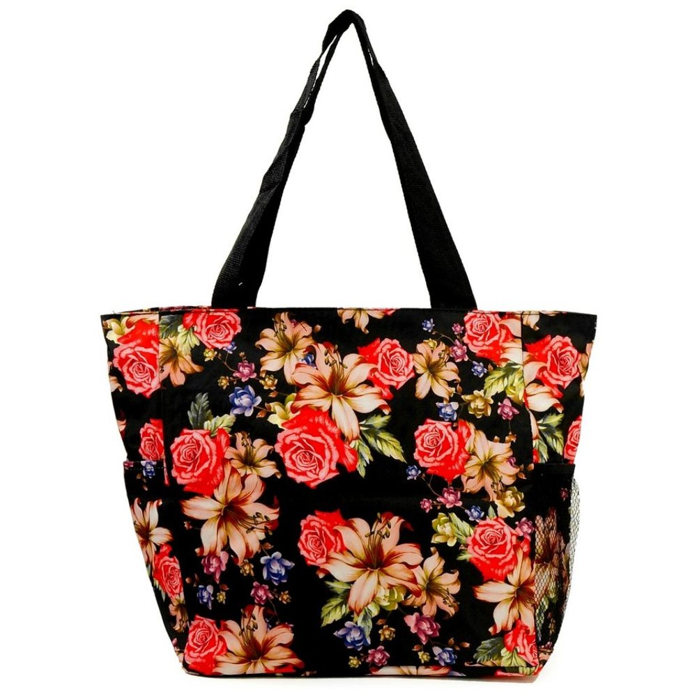 Large Floral Print Patterned Tote Bag w/ Liner for the Beach, Gro…
